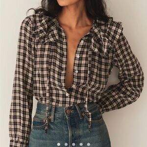 Doen Plaid Blouse in Black and Cream